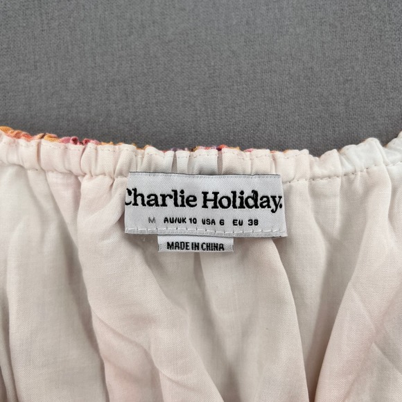 CHARLIE HOLIDAY Marley Mini Dress Womens 6 Orange Paisley Short Sleeve Linen NEW - Picture 11 of 16